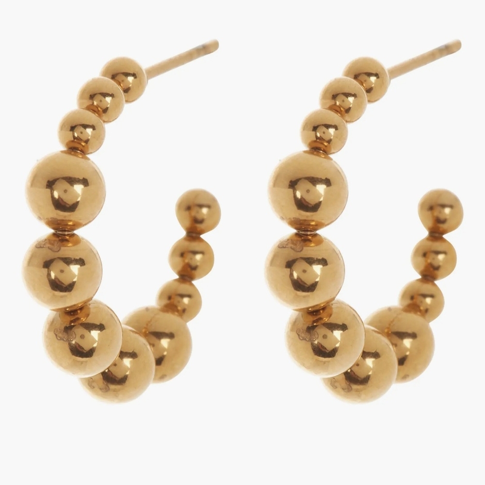 Nordstrom Rack Waterproof Metal Gold Orb Hoop Gold Earrings- NIP - Picture 1 of 2